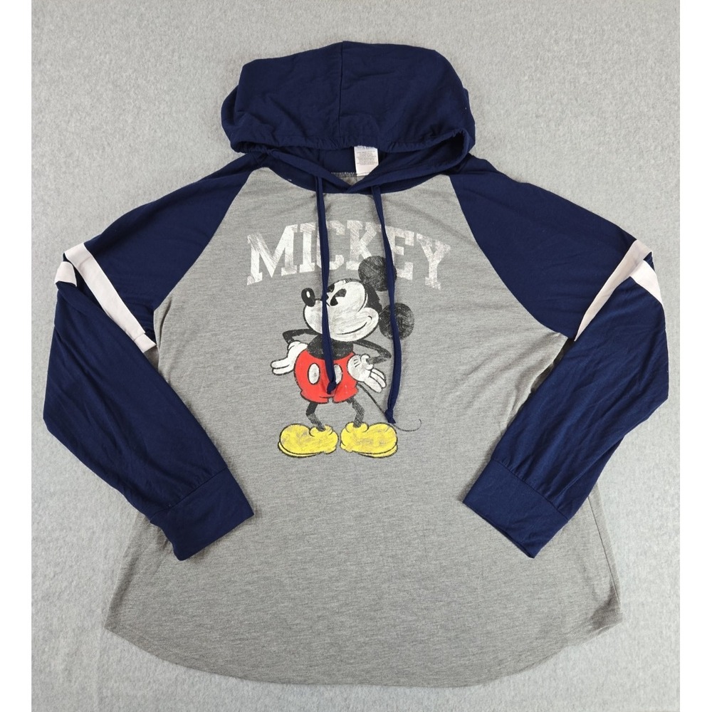 Disney Mickey Mouse Womens Size 2X Hooded Shirt Gray Blue Vintage Look Long Top‎
